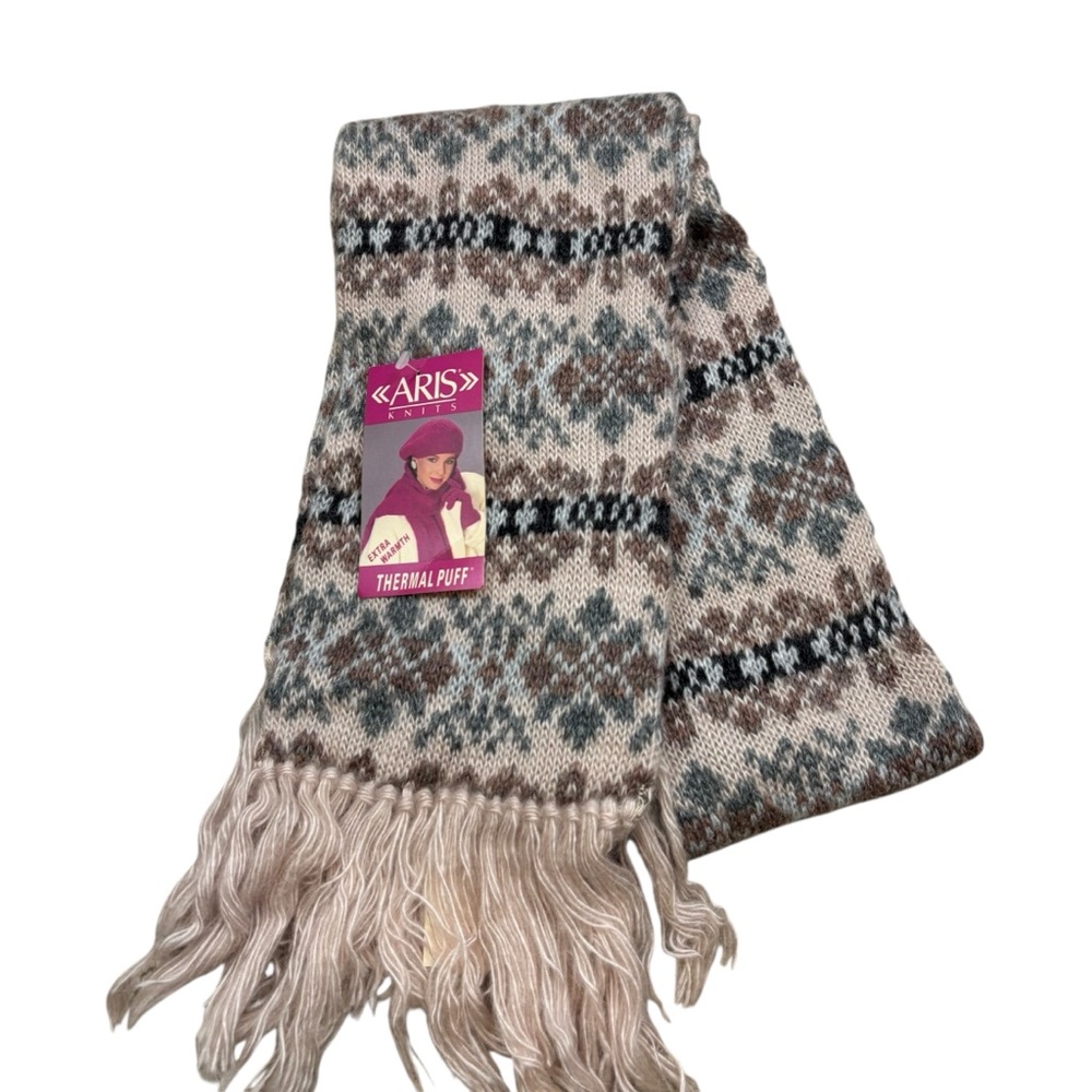Vintage Brand New with Tags Aris Knits Thermal Puff Fringe‎ End Scarf Nordic